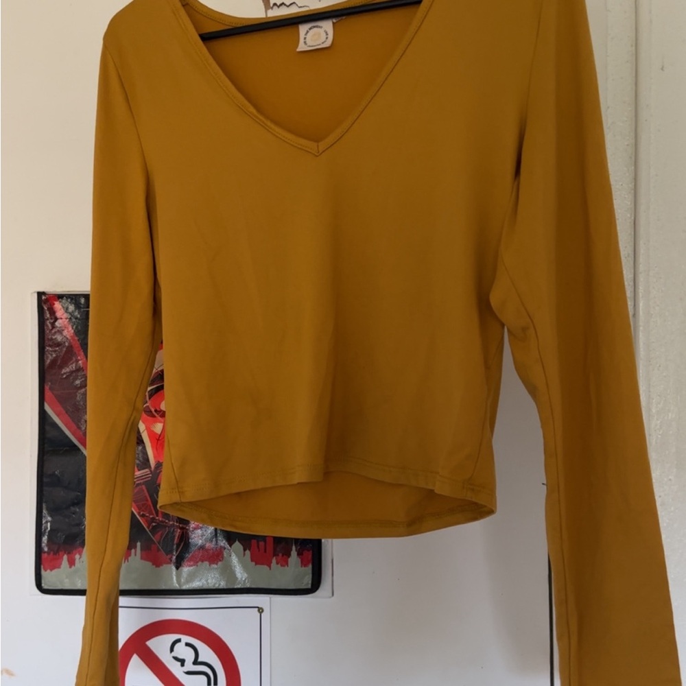 Mustard V-Neck Long Sleeve Top